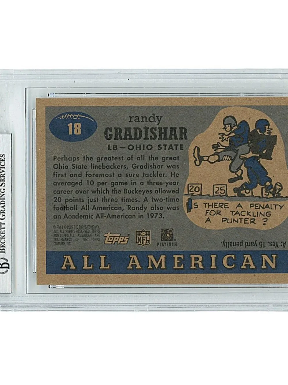 Randy Gradishar Signed Ohio State '05 Topps Football Card Beckett Slab Autograph